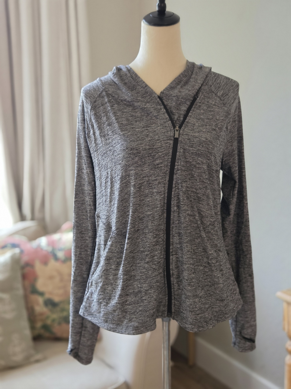 Athleta Heather Charcoal Full-Zip Hooded Pullover